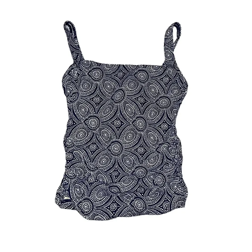 Talbots Tankini Women's 8 Blue White Swim Tank Top‎ Underwire Ruched Sides
